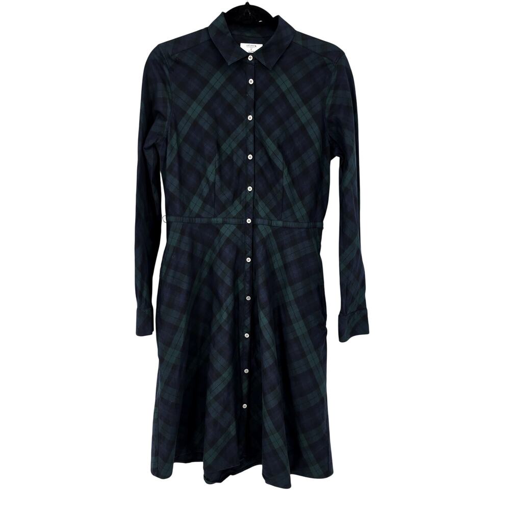 UNTUCKit Green & Navy Plaid Holly Long Sleeve Fit & Flare Shirt Dress Size 8